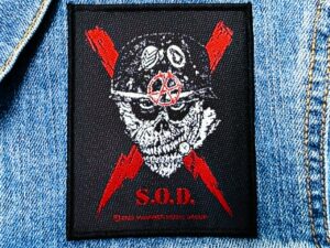 S.O.D...  Official Woven Patch  (thrash metal)   U.S.A   (1553)